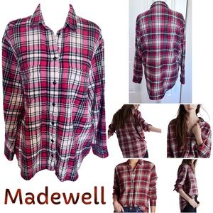 Madewell Red Plaid Flannel Classic Ex-boyfriend Oversized Cotton Shirt Sz Small